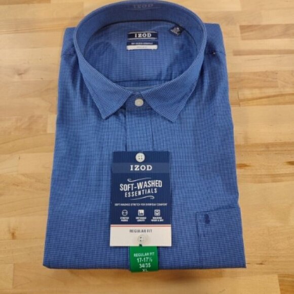 Men's Izod Soft Washed Stretch Untucked Dress Shirt Blue - Picture 1 of 4